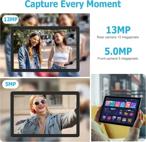 Vista 10 de Tablet Android de 10.1 pulgadas, tabletas Android 14 con 128GB+8 (4+4 expandir) GB, 2.4+5G WiFi Tablet PC con pantalla táctil FHD IPS, cámara dual