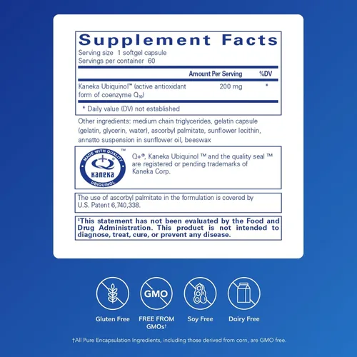 Vista 2 de Pure Encapsulations Ubiquinol-QH - 200 mg Ubiquinol - Forma activa de coenzima Q10 - Salud cardíaca y apoyo al metabolismo energético* - Suplemento