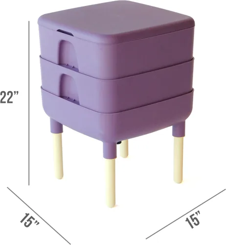 Vista 8 de FCMP Outdoor - The Essential Living Composter, contenedor de vermicompostador de gusanos de 2 bandejas (HF-LC4000v2-PUR) Ciruela