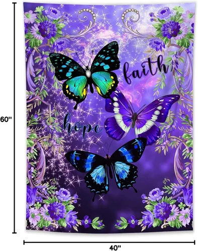 Vista 9 de LB Tapiz pequeño de mariposa colorido para colgar en la pared, diseño psicodélico de flores silvestres 3D, mariposas de fantasía floral, arte
