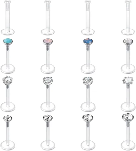 Vista 19 de VCMART - Aretes transparentes para deportes, trabajo, cirugía, juego, conjunto mixto, retenedor de piercing de plástico transparente, retenedor