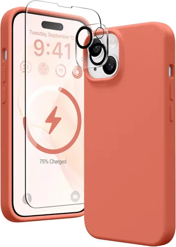 Vista 11 de GONEZ Funda de silicona magnética para iPhone 12 y iPhone 12 Pro, compatible con MagSafe, 1 protector de cámara + protector de pantalla; forro