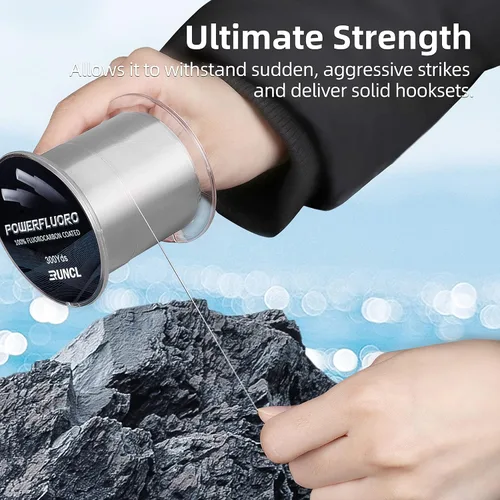 Vista 2 de RUNCL Línea de Pesca de Fluorocarbono, Línea Líder PowerFluoro Clear Ice para Pesca - Prácticamente Invisible, Hundimiento Más Rápido, Sensibilidad