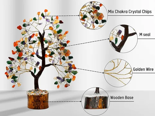 Vista 2 de Árbol de la vida con múltiples piedras preciosas naturales curativas de primera calidad, bonsái de Feng Shui, para decoración del hogar y la oficina