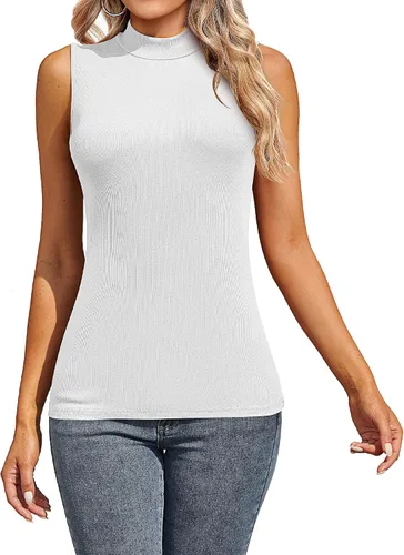 Vista 9 de 3 piezas de camisas sin mangas de cuello alto falso para mujer, camisetas elásticas ajustadas, básicas, ligeras, para capas