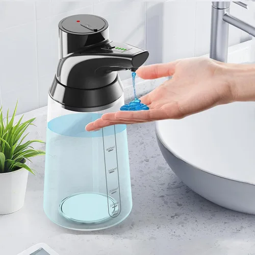 Vista 8 de Paquete de 2 dispensadores automáticos de jabón líquido sin contacto, negro, 4 niveles ajustables, moderno, tipo C, recargable, sensor eléctrico