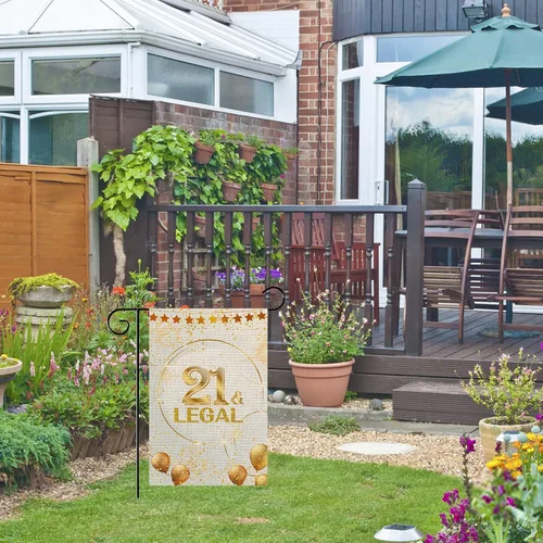 Vista 7 de WeBenison Bandera de jardín con texto en inglés "21 y legal" – Letrero de césped para fiesta de cumpleaños 21, patio, casa, césped, decoración