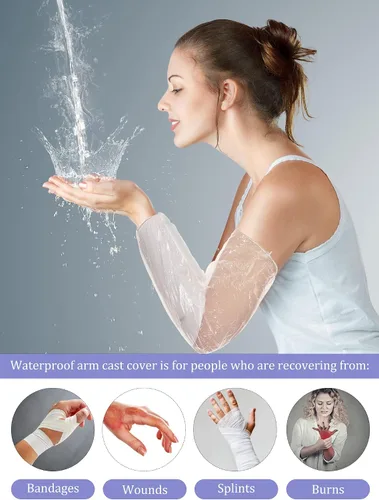 Vista 4 de Sosation 50 fundas impermeables para brazo para ducha, baño, protector de manga de brazo, fundas protectoras de vendaje largo para adultos, fundas