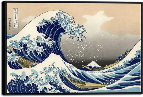 Vista 10 de Wieco Art Arte enmarcado de aluminio negro grande, 3 paneles, gran ola de Kanagawa, Katsushika Hokusai, impresiones en lienzo de arte de pared