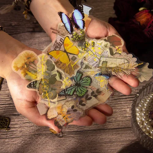 Vista 4 de Yoksas Juego de 180 calcomanías de flores de mariposa, calcomanías estéticas transparentes para álbumes de recortes, planificador, portátiles