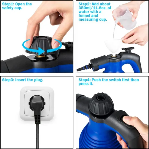 Vista 6 de Goplus Limpiador de vapor presurizado de mano con accesorios de 9 piezas, vaporizador multiusos con bloqueo de seguridad para cortina de alfombra