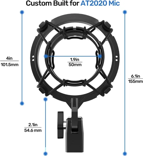 Vista 5 de Soporte de choque personalizado con filtro pop para micrófonos AT2020, reduce el ruido de vibración y el soporte de choque mejora la calidad