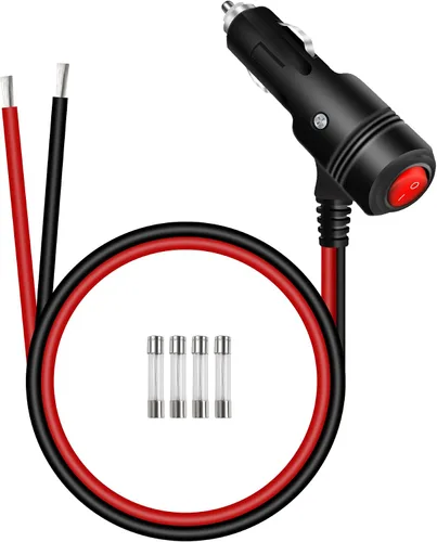 Vista 9 de Adaptador de enchufe de encendedor de cigarrillos de 12 V, 24 V, 16 AWG, resistente, 15 A, repuesto macho a cable desnudo con interruptor