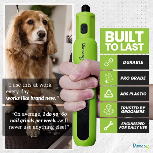 Vista 7 de Diamondg Amoladora de uñas micro inalámbrica para perros con sonido silencioso y punta LED para perros grandes y pequeños, 4 horas de Micro - Verde