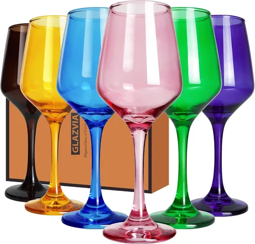 Vista 21 de Juego de 6 copas de vino ámbar con tallo de 12 onzas, gruesas y coloridas, aptas para lavavajillas, para rojo o blanco, regalo para fiestas