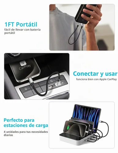 Vista 5 de Cable USB C a USB C de 1 pie, paquete de 4 cables de carga USB tipo C para iPhone 17/16/15