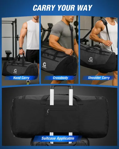 Vista 7 de Gonex Bolsa de lona para gimnasio con compartimento para zapatos, bolsillo húmedo, bolsa deportiva de gran capacidad para hombres y mujeres, bolsa