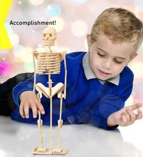 Vista 6 de Puzzled Rompecabezas 3D, esqueleto humano, kit de modelo de construcción de madera, divertido y educativo, juguete de madera para armar