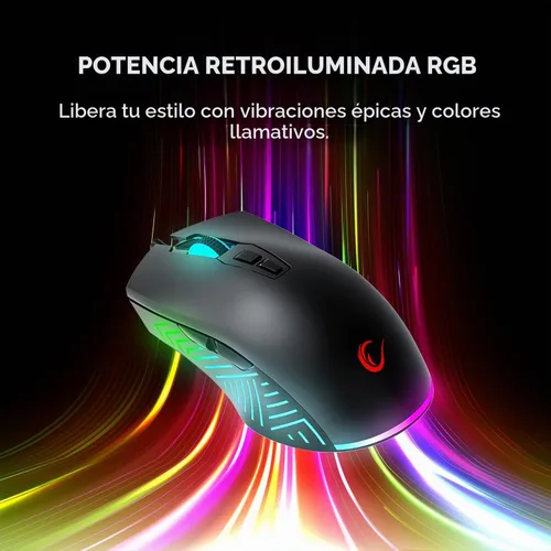 Vista 6 de Rampage Spear V2 - Mouse para juegos con cable negro con iluminación RGB, 12800 DPI, 7 botones programables, mouse ergonómico ligero