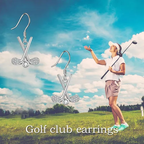 Vista 5 de YAFEINI Pendientes colgantes de palo de lacrosse de tenis y béisbol, regalos de plata de ley, palos de hockey de golf, palos de lacrosse, aretes
