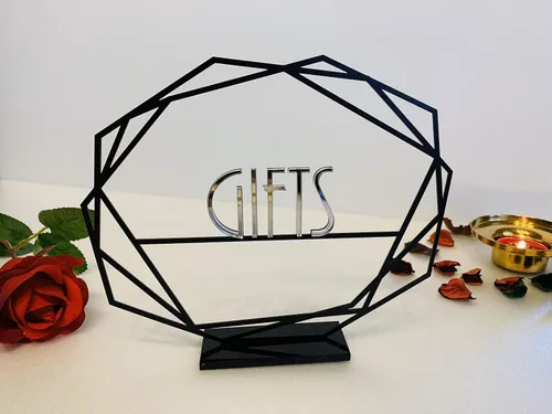 Vista 3 de Wedding Gifts Table Sign, Clear or Black Acrylic Base, Custom Metal Wedding Sign, Freestanding Personalized Laser Cut Metal Wedding Sign, Reception