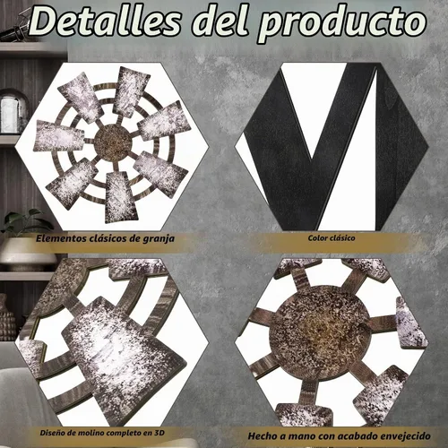 Vista 4 de Qunclay - Letreros de madera para decoración de pared con molino de viento para O, color negro