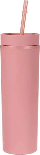 Vista 8 de uxcell Vaso delgado con tapas y pajitas, vaso delgado de 16 onzas color negro mate a granel, vaso acrílico pastel reutilizable, vaso de plástico