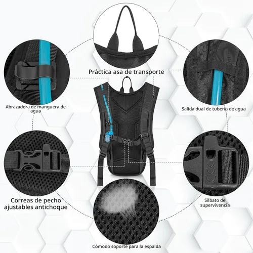 Vista 6 de Mochila de hidratación con vejiga de agua a prueba de fugas, mochila ligera de agua hidroeléctrica para rave, ciclismo, correr, senderismo, escalada