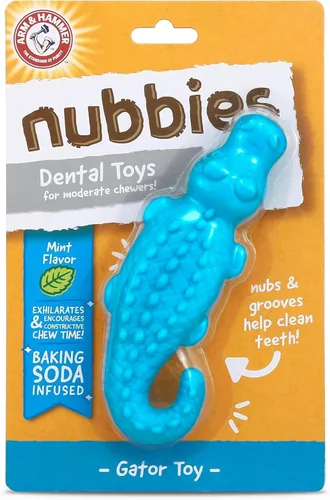 Vista 2 de Arm & Hammer Nubbies Gator - Juguete dental masticable para perros, sabor a menta, bicarbonato de sodio, con infusión de ranuras, placa de reducción