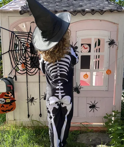Vista 2 de RAISEVERN Body de esqueleto para niños, overol de huesos zombi de Halloween, disfraz divertido de calavera aterradora (5-14T)