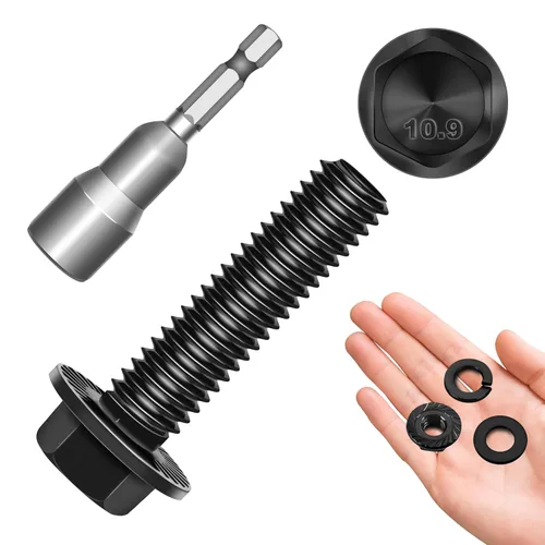 Vista 30 de MYWISH - Juego de tuercas y pernos con brida de cabeza hexagonal M10 x 25mm - Pernos hexagonales con brida negra M10x1.5 con arandelas - Surtido