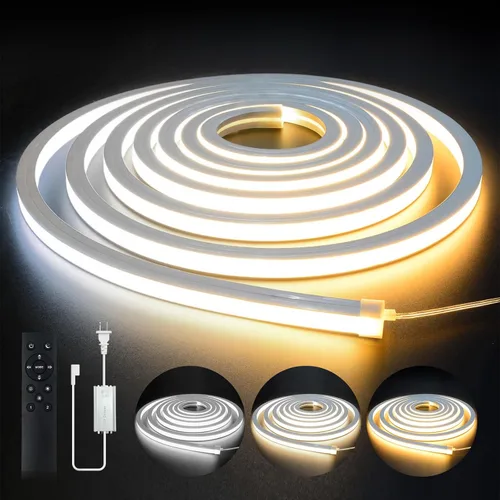 Vista 10 de Tira de luces LED de 16.4 pies, 110-120 V, cuerda de luces de neón de silicona regulables, tira de luces de neón flexibles e impermeables