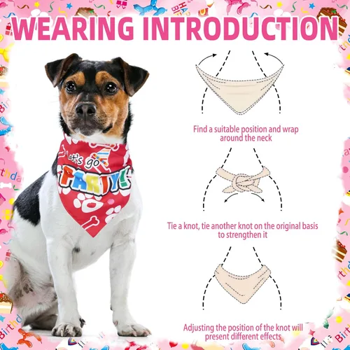 Vista 3 de PUPTECK Bandana de cumpleaños para perro, traje de 4 piezas, bufanda de babero triangular suave para mascotas, suministros de decoración de fiesta