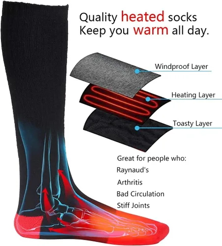 Vista 2 de Calcetines térmicos para hombres y mujeres, calcetines de batería para pies fríos, calcetines eléctricos térmicos para campamento, calentadores
