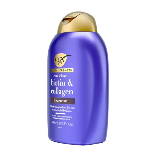 Vista 5 de OGX Champú voluminizador de colágeno extra fuerte con vitamina B7 y proteína de trigo hidrolizada para cabello fino. Tensioactivos sin sulfato