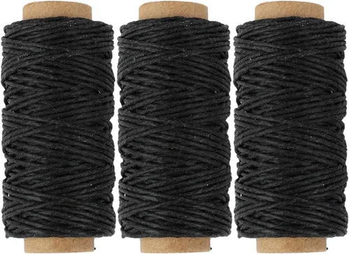 Vista 2 de Lineco Hilo de lino auténtico encerado, 20 yardas, paquete de 3 carretes, color negro Se utiliza para coser y encuadernar, cuero cosido a mano