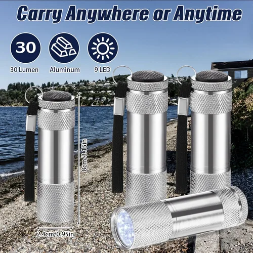 Vista 2 de VIHOSE 12 piezas de linternas mini a granel, linternas de mano brillantes de aluminio con cordón, linternas LED pequeñas para lectura nocturna