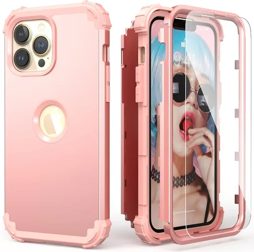 Vista 15 de IDweel Funda para iPhone 13 Pro Max con protector de pantalla (vidrio templado), funda para iPhone 13 Pro Max, protección resistente, híbrida 3