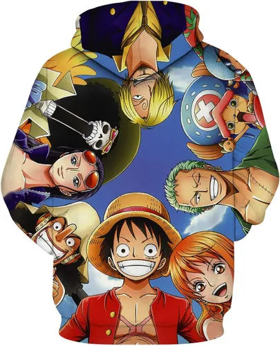 Vista 2 de Lontse Sudadera con capucha unisex de anime de una pieza con estampado 3D y pajita