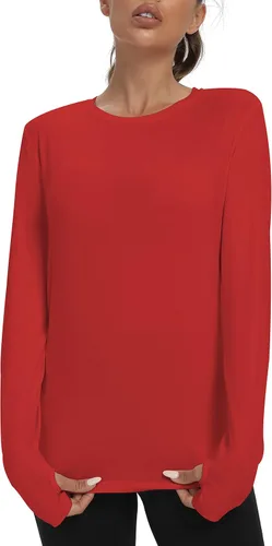 Vista 2 de Mippo Camisetas de entrenamiento de manga larga para mujer, ajuste holgado, malla para yoga, atletismo, gimnasio, túnica con agujero para el pulgar