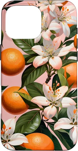 Vista 19 de Carcasa para iPhone 17 con diseño de flores de naranja sobre fondo rosa