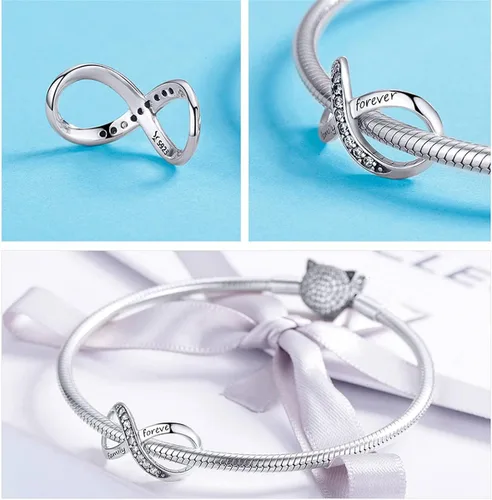Vista 33 de Abalorios de plata de ley para pulseras, collares, familia para siempre, circonita cúbica, regalo de joyería para mujeres