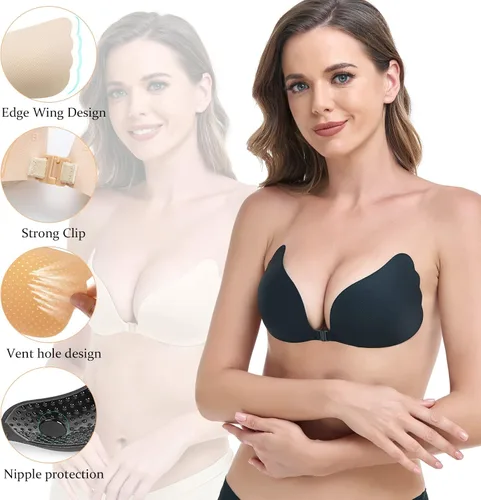 Vista 2 de Fiviow Push Up Sticky Bra for Women, 2 Pairs Reusable Invisible Bra Backless Strapless Bra Adhesive Bra