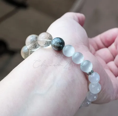 Vista 194 de Precious Gemstone Natural Crystal Healing Bracelet, Rutilated Quartz, Moonstone, Quartz Handmade Original Design Bracelet