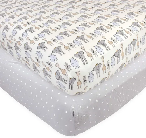 Vista 39 de Hudson Baby Sábana bajera ajustable unisex de algodón para cuna, avión, talla única