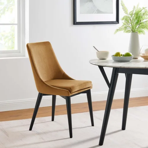 Vista 2 de Modway Viscount - Silla de comedor moderna de terciopelo de 19 pulgadas en negro/marrón coñac