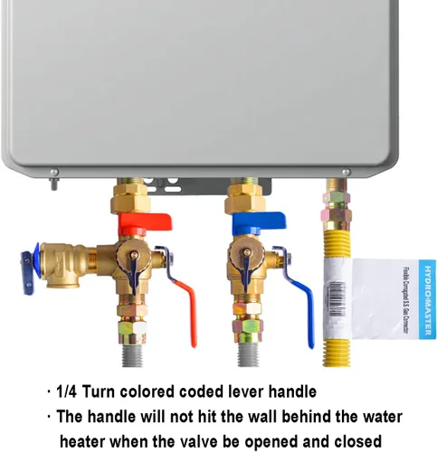 Vista 7 de Kit de válvula de servicio para calentador de agua sin tanque HYDRO MASTER con válvula de alivio de presión aislador de 3/4 pulgadas IPS de latón