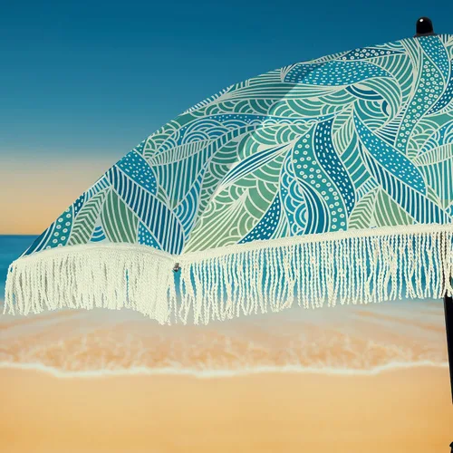 Vista 51 de Sombrilla de playa para arena, resistente al viento, con bolsa de anclaje de arena, portátil, flecos, bolsa de mezclilla, cuenta con parte inferior
