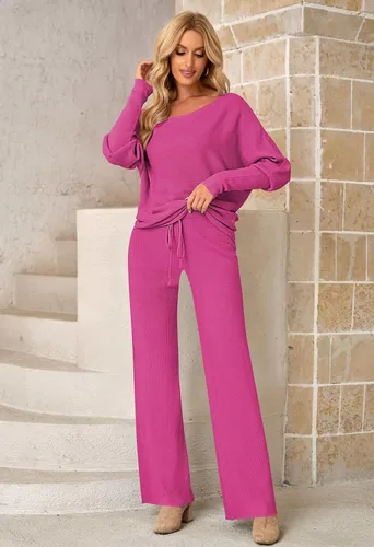 Vista 2 de Fixmatti Conjunto deportivo de 2 piezas para mujer, suéter de cuello alto, pantalón de pierna ancha