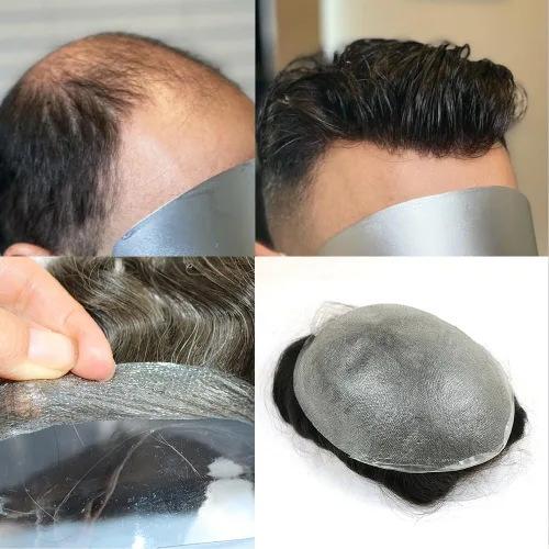 Vista 8 de Piel súper ultra fina 0.001 in 90% densidad indetectable línea capilar natural hombres tupé marrón negro 100% cabello humano